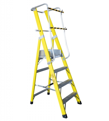 ESCALERA FIBRA VIDRIO PLATAFORMA 4 PELDAOS CON BARANDA DOBLE