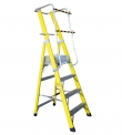 ESCALERA FIBRA VIDRIO PLATAFORMA 4 PELDAOS CON BARANDA DOBLE