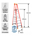 ESCALERA FIBRA VIDRIO TIJERA PLATAFORMA CON RUEDAS 8 PELDAOS LOUISVILLE