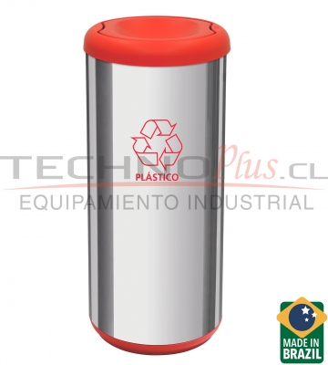 BASURERO ACERO INOX 40L TRAMONTINA TAPA VAIVN ROJO