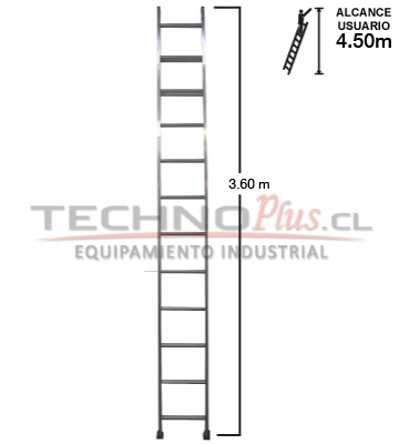 calcular abrazo Extremistas Escalera de Aluminio Recta 3.60 M / 12 P - TECHNOPLUS