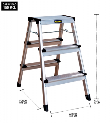 TABURETE PLEGABLE 3 PELDAOS ALUMINIO MAGNA