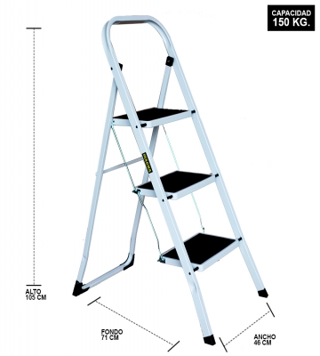 ESCALERA TABURETE ACERO 3 PELDAOS COMPACTO MAGNA