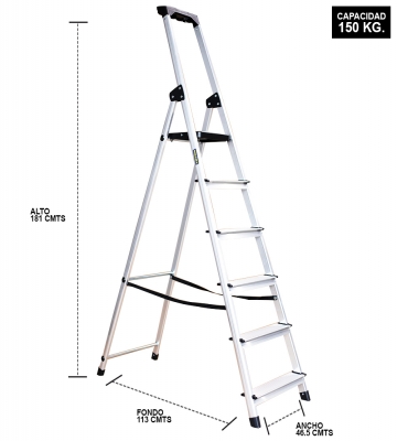 Escalera de aluminio tijera 6 peldaos 150 kg Magna