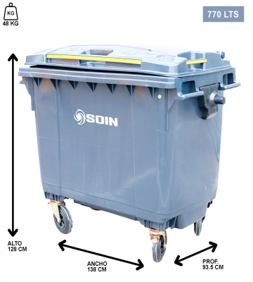 CONTENEDOR DE RESIDUOS PLASTICO CON RUEDAS GRIS 770 LTS.