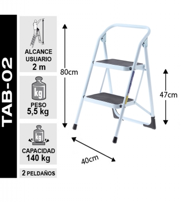 Escalera plegables tipo taburete de aluminio con 2 peldaños