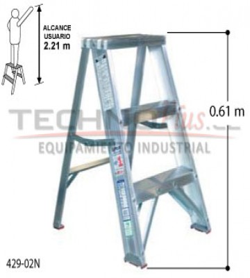 Taburete-escalera Industrial De Aluminio Plegable 3 Peldaños Con