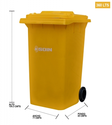 CONTENEDOR DE RESIDUOS PLASTICO CON RUEDAS AMARILLO 360 LTS.